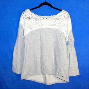 O'Neill Crochet Yoke Sweatshirt Gray White Small